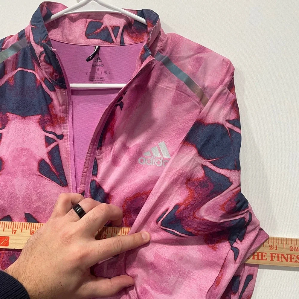 Adidas Pink Abstract Print Lightweight Packable Running Jacket Womens Size Small - Picture 5 of 10